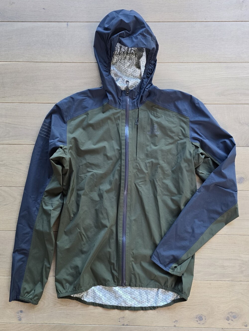Salomon Hooded Waterproof Jacket - Olive Green & Grey - Size S